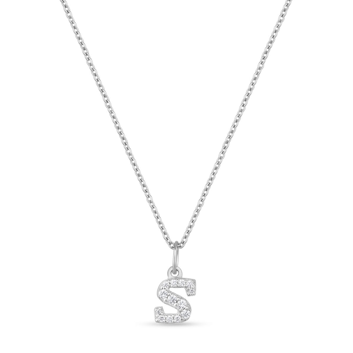 Petite Letter S Silver Necklace w. Zirconias