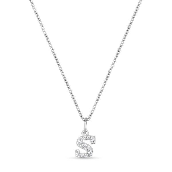 Petite Letter S Silver Necklace w. Zirconias