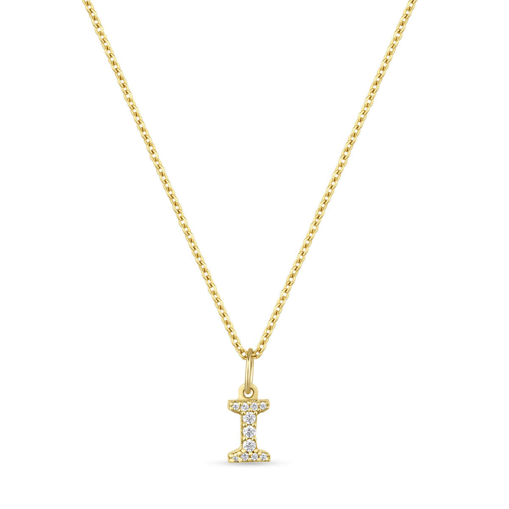 Petite Letter I Gold Vermeil Necklace w. Zirconias