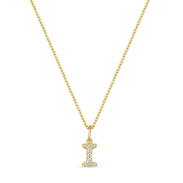 Petite Letter I Gold Vermeil Necklace w. Zirconias