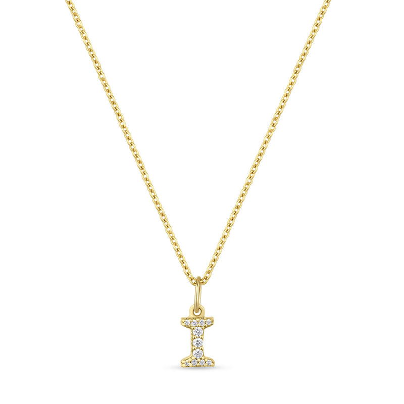 Petite Letter I Gold Vermeil Necklace w. Zirconias
