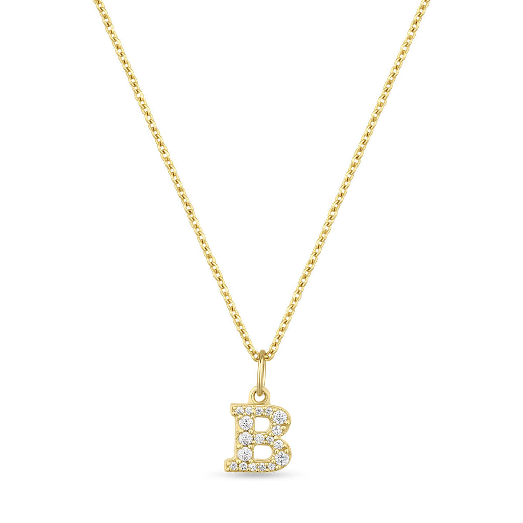Petite Letter B Gold Vermeil Necklace w. Zirconias