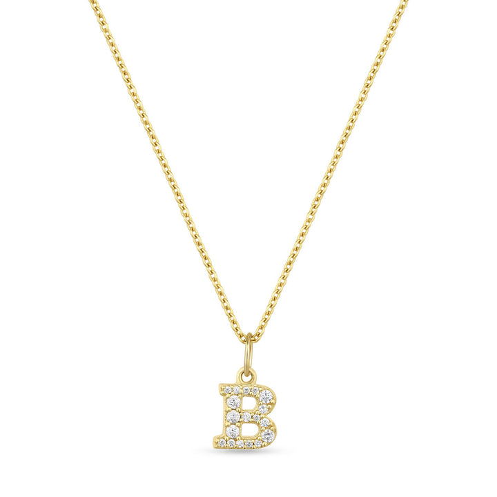Petite Letter B Gold Vermeil Necklace w. Zirconias