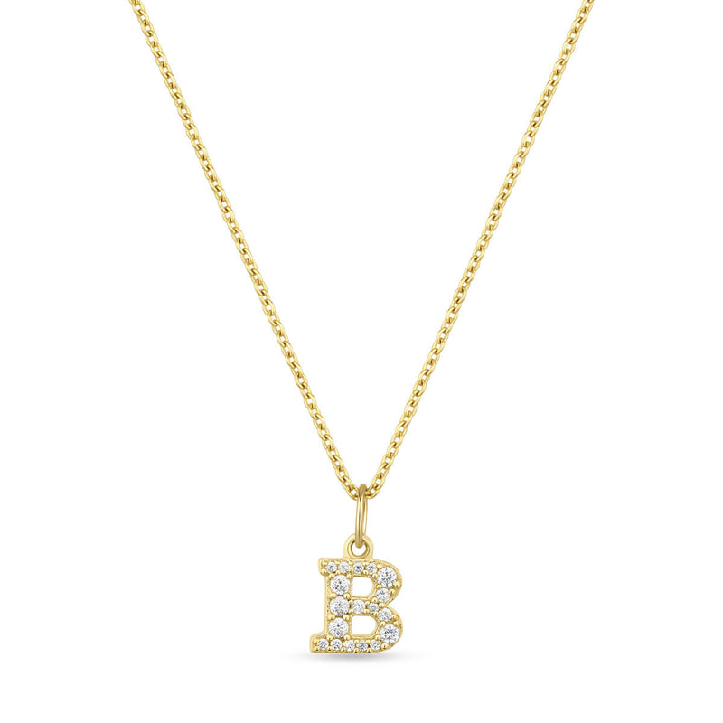 Petite Letter B Gold Vermeil Necklace w. Zirconias