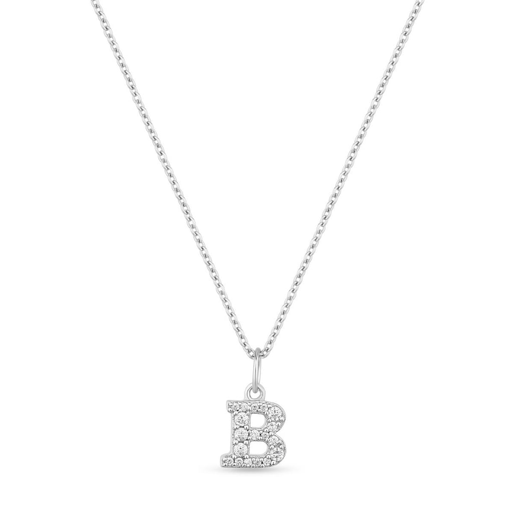 Petite Letter B Silver Necklace w. Zirconias