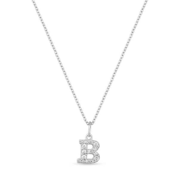 Petite Letter B Silver Necklace w. Zirconias