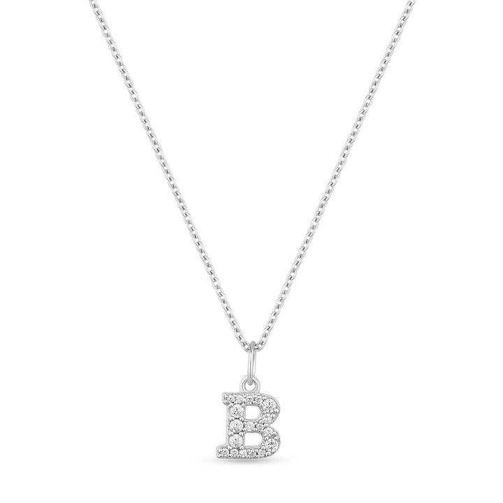 Petite Letter B Silver Necklace w. Zirconias