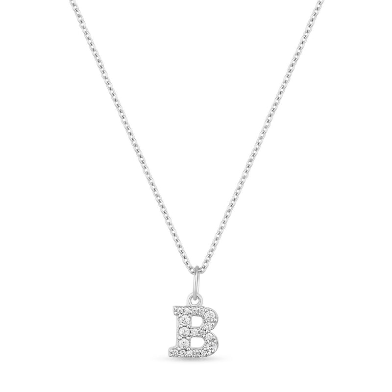 Petite Letter B Silver Necklace w. Zirconias