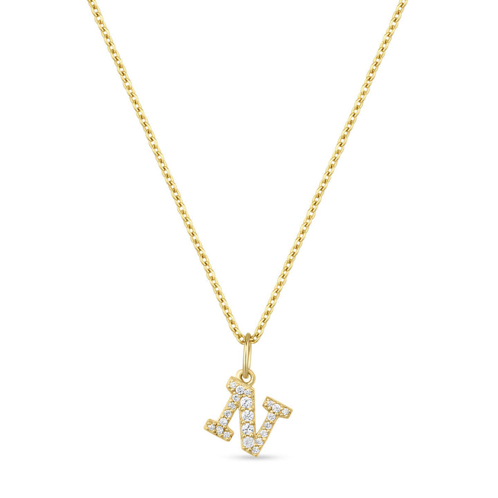 Petite Letter N Gold Vermeil Necklace w. Zirconias