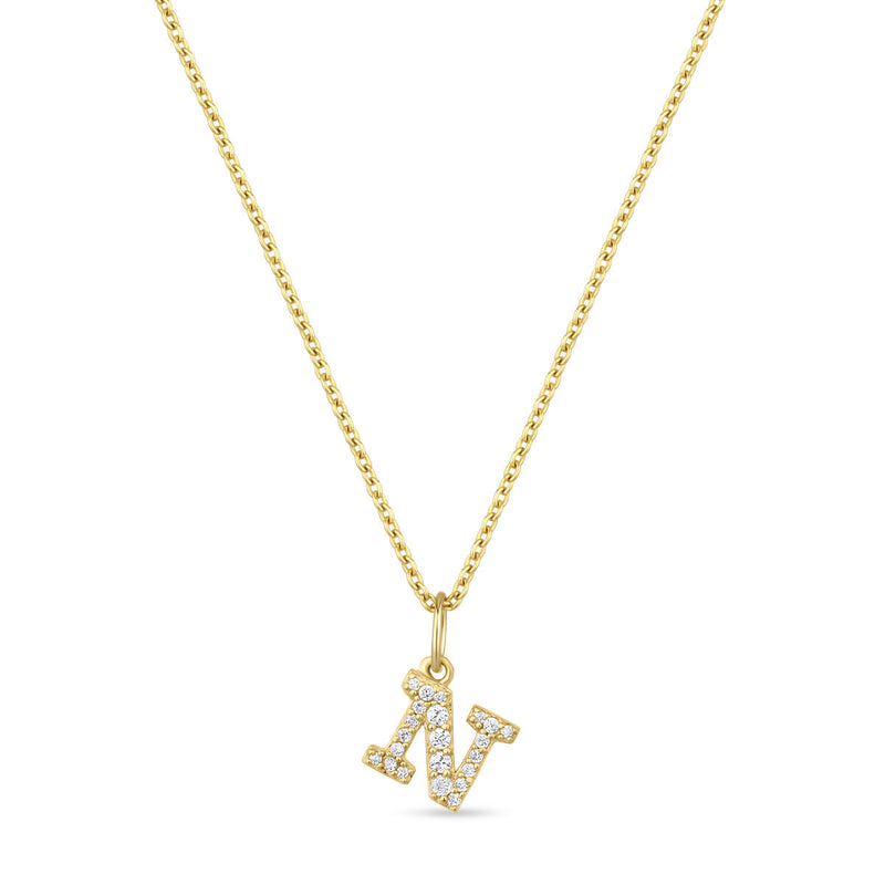 Petite Letter N Gold Vermeil Necklace w. Zirconias