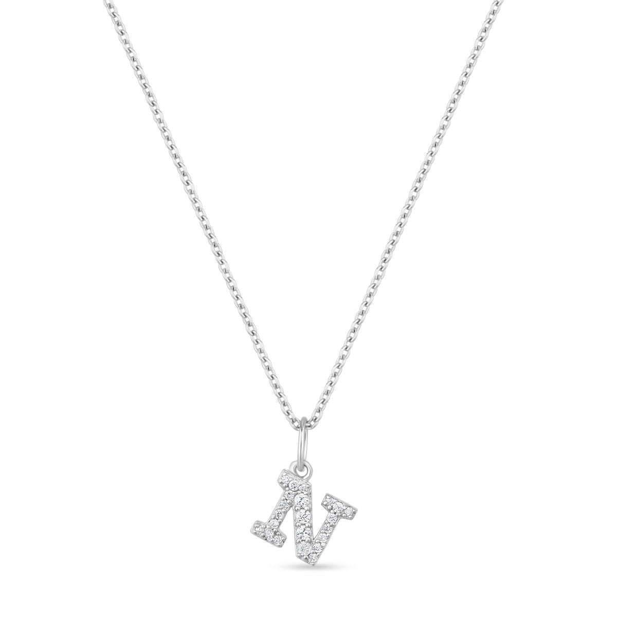 Petite Letter N Silver Necklace w. Zirconias
