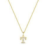 Petite Letter T Gold Vermeil Necklace w. Zirconias