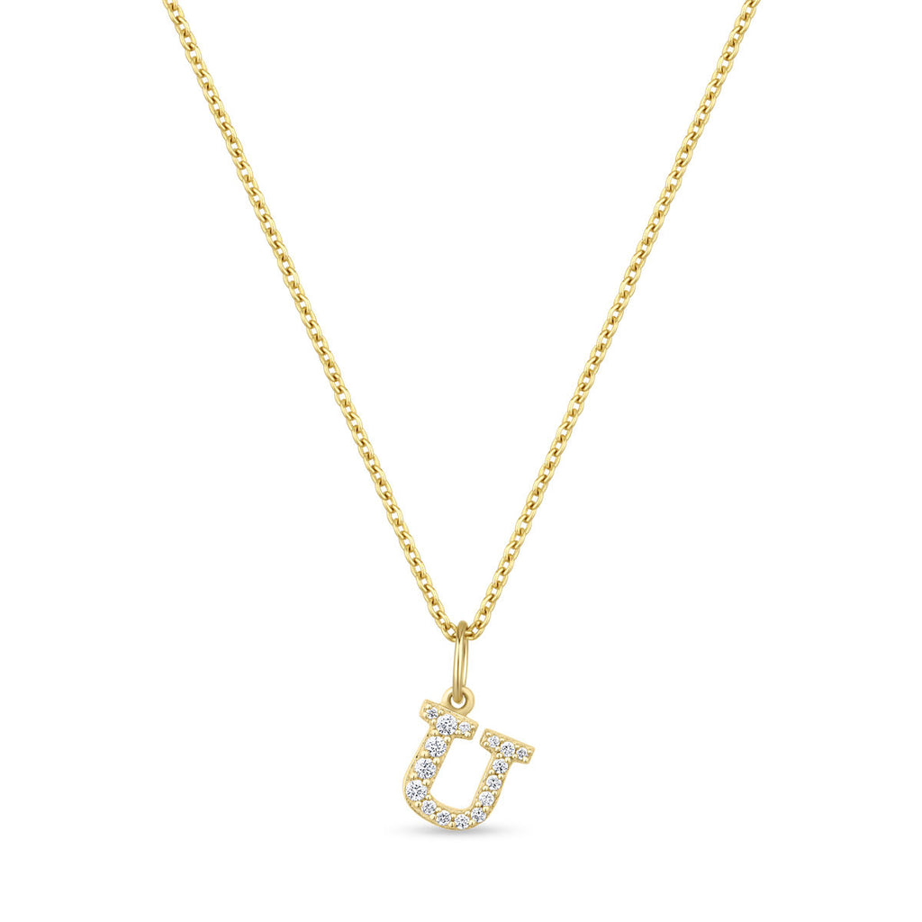 Petite Letter U Gold Vermeil Necklace w. Zirconias