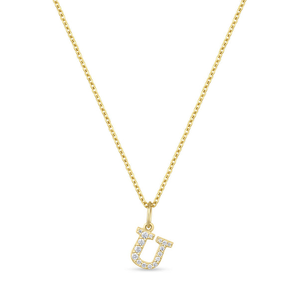 Petite Letter U Gold Vermeil Necklace w. Zirconias