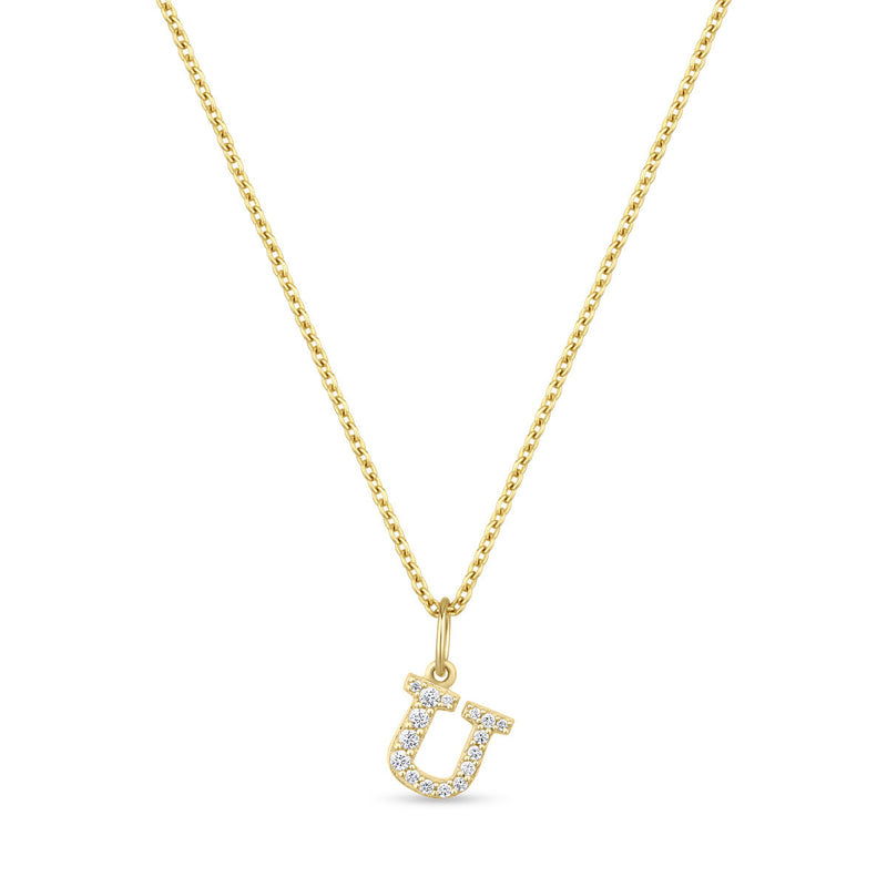 Petite Letter U Gold Vermeil Necklace w. Zirconias