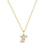 Petite Letter F Gold Vermeil Necklace w. Zirconias