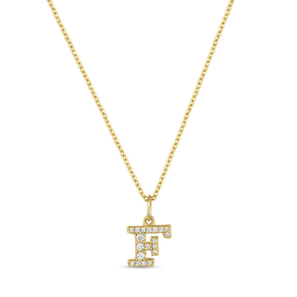 Petite Letter F Gold Vermeil Necklace w. Zirconias