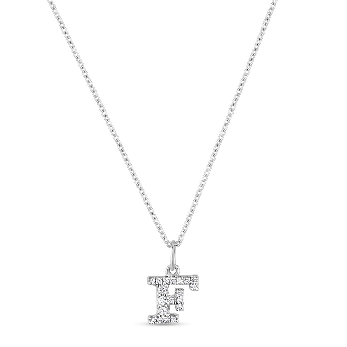Petite Letter F Silver Necklace w. Zirconias