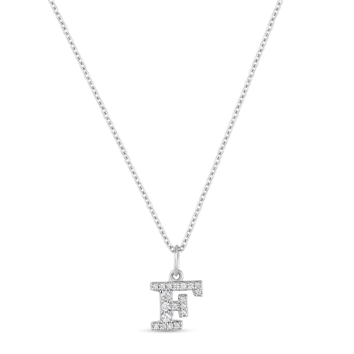 Petite Letter F Silver Necklace w. Zirconias