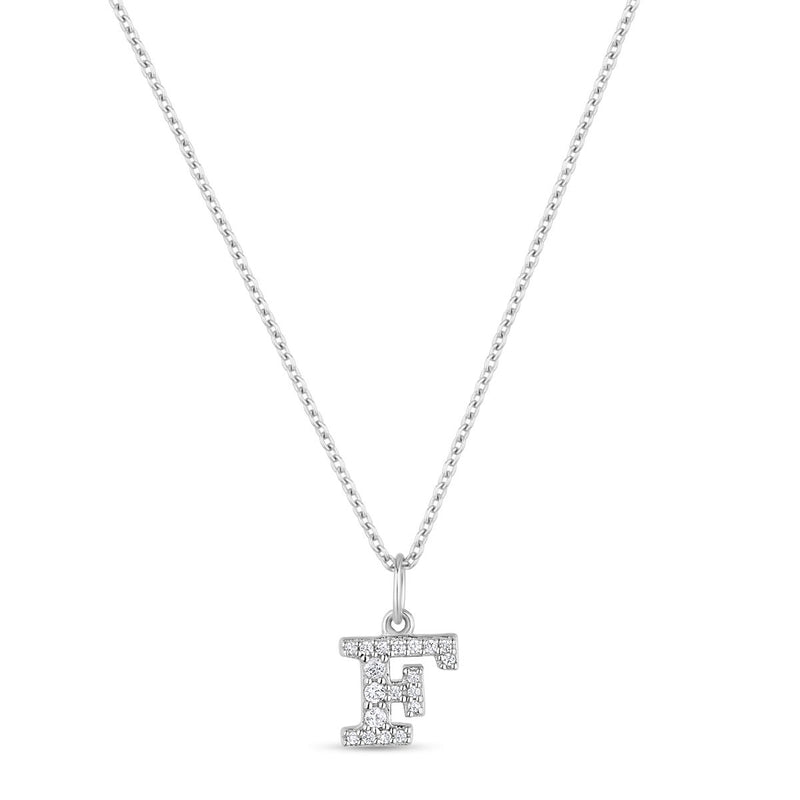 Petite Letter F Silver Necklace w. Zirconias