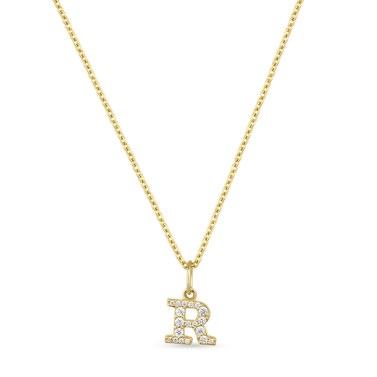 Petite Letter R Gold Vermeil Necklace w. Zirconias