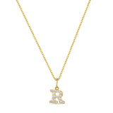 Petite Letter R Gold Vermeil Necklace w. Zirconias