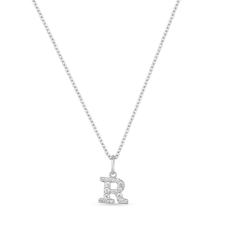 Petite Letter R Silver Necklace w. Zirconias