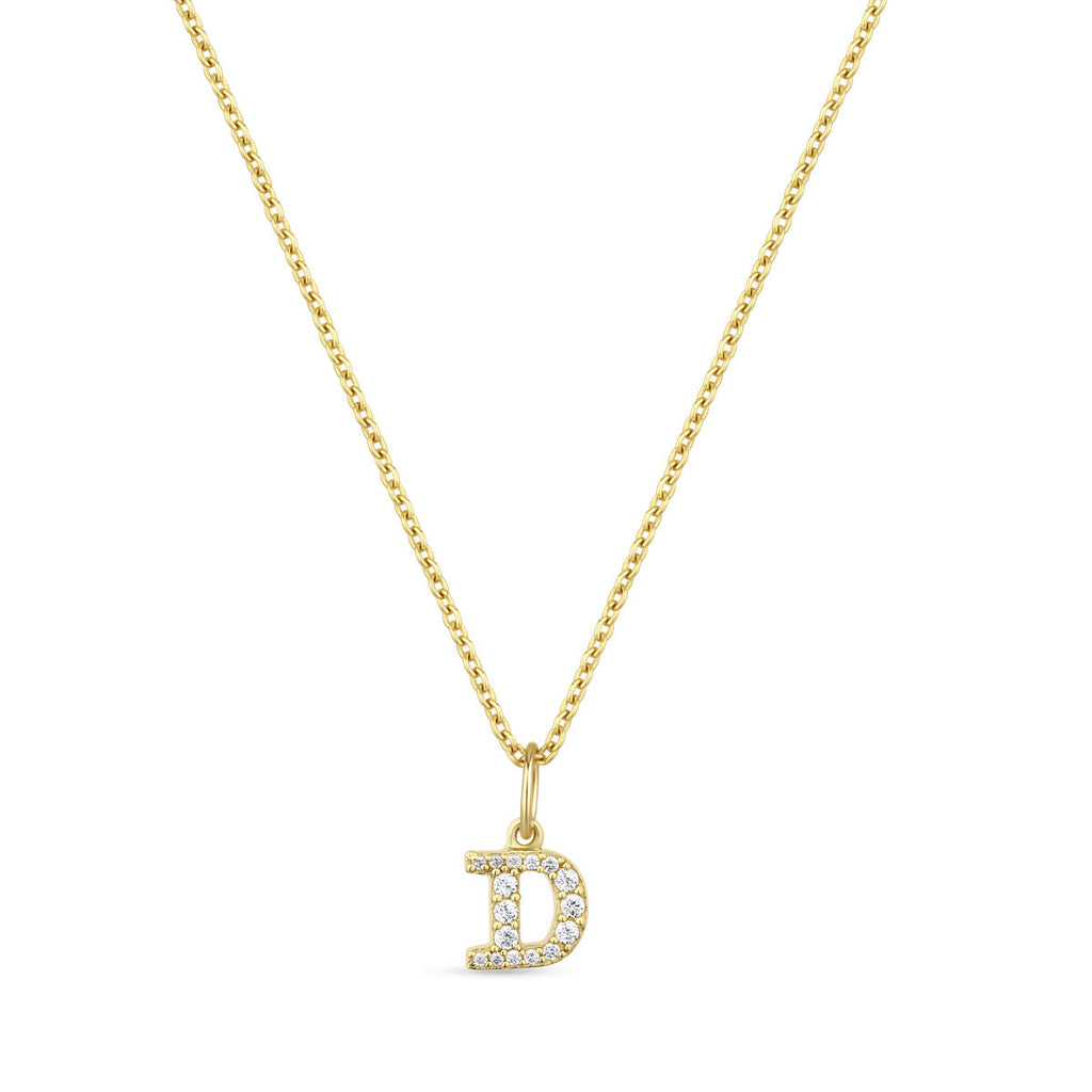 Petite Letter D Gold Vermeil Necklace w. Zirconias