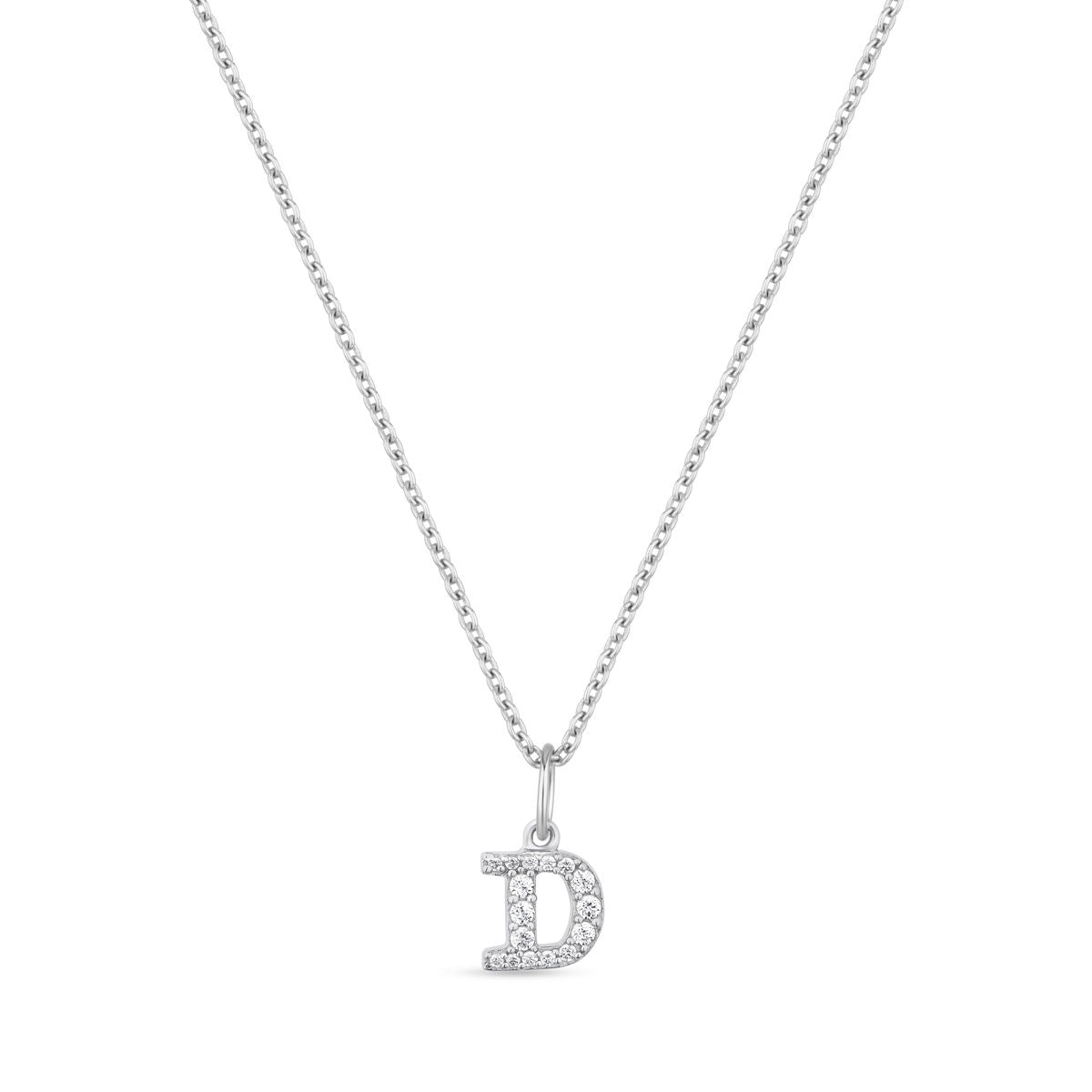Petite Letter D Silver Necklace w. Zirconias