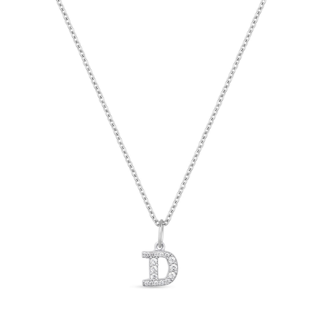 Petite Letter D Silver Necklace w. Zirconias