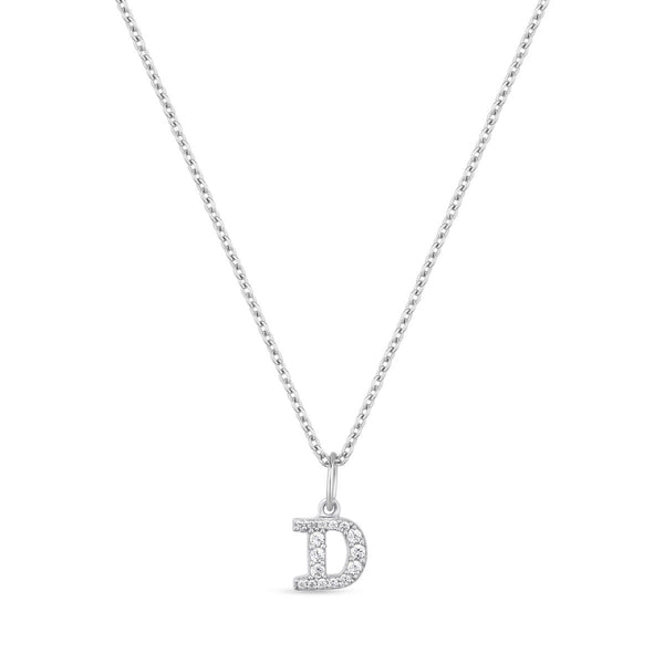 Petite Letter D Silver Necklace w. Zirconias