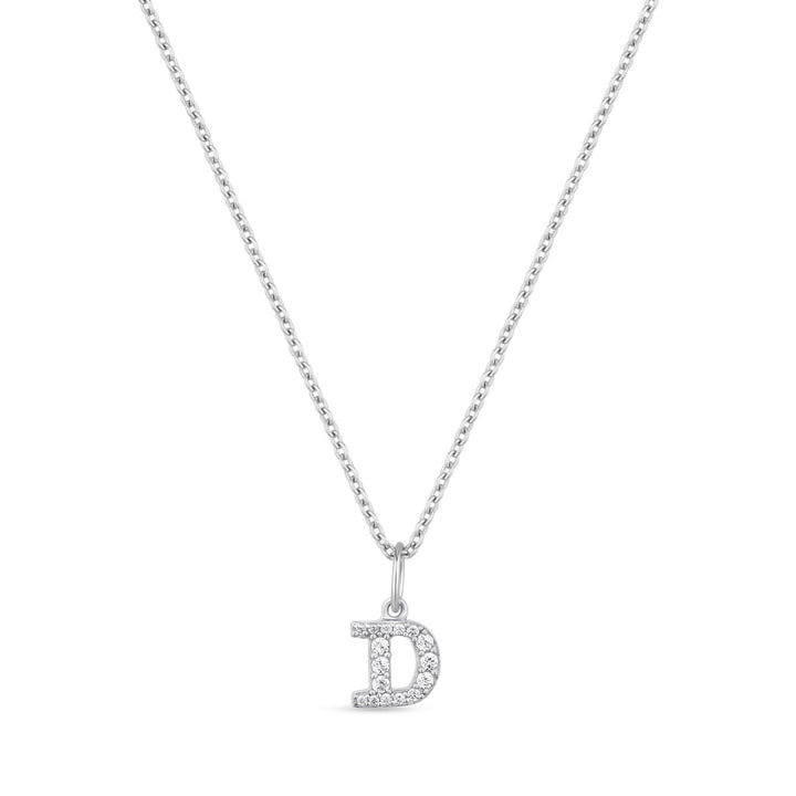 Petite Letter D Silver Necklace w. Zirconias