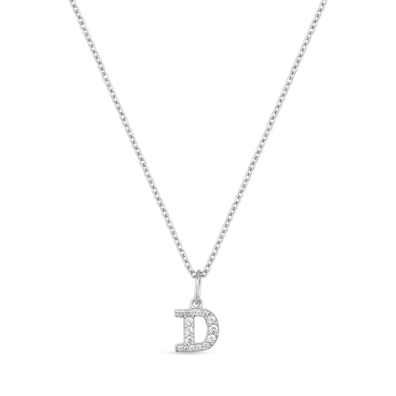 Petite Letter D Silver Necklace w. Zirconias