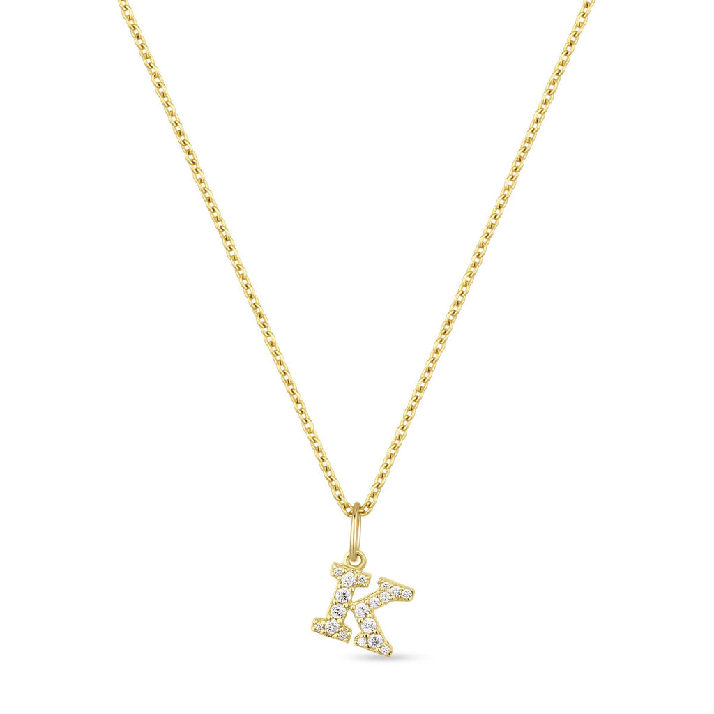 Petite Letter K Gold Vermeil Necklace w. Zirconias