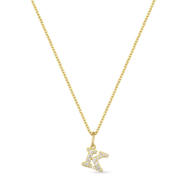 Petite Letter K Gold Vermeil Necklace w. Zirconias