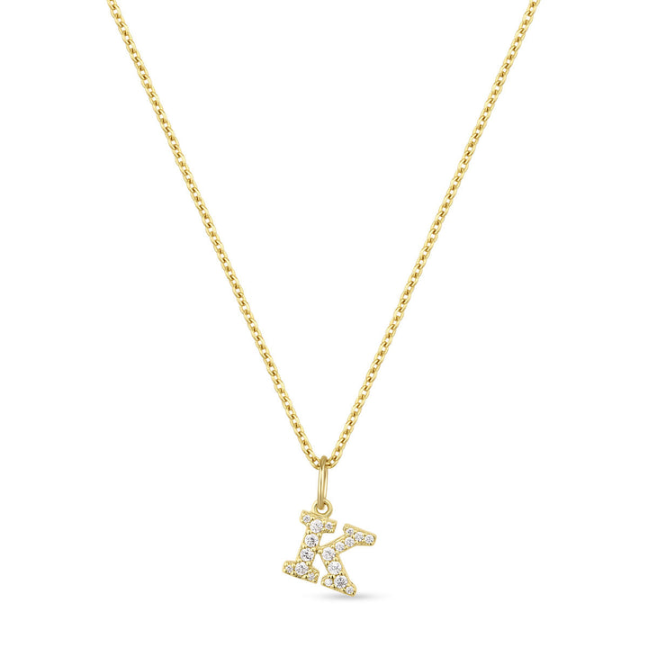 Petite Letter K Gold Vermeil Necklace w. Zirconias