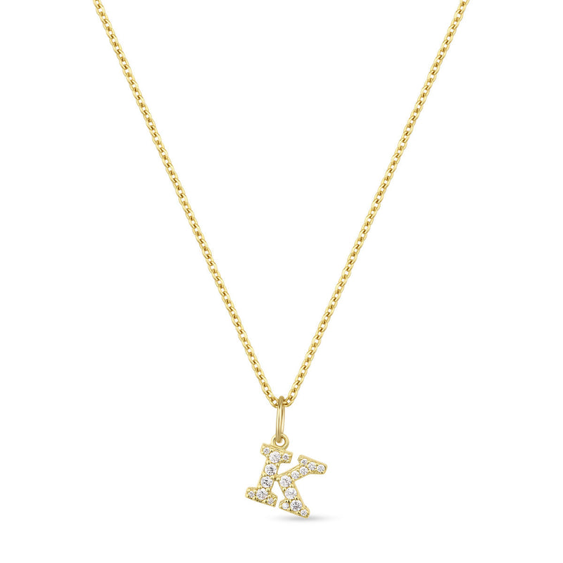 Petite Letter K Gold Vermeil Necklace w. Zirconias