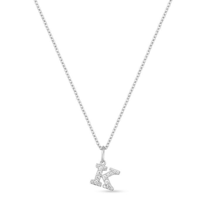 Petite Letter K Silver Necklace w. Zirconias