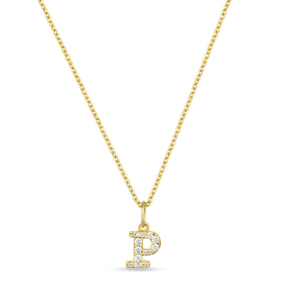Petite Letter P Gold Vermeil Necklace w. Zirconias