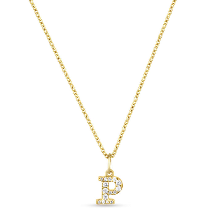 Petite Letter P Gold Vermeil Necklace w. Zirconias