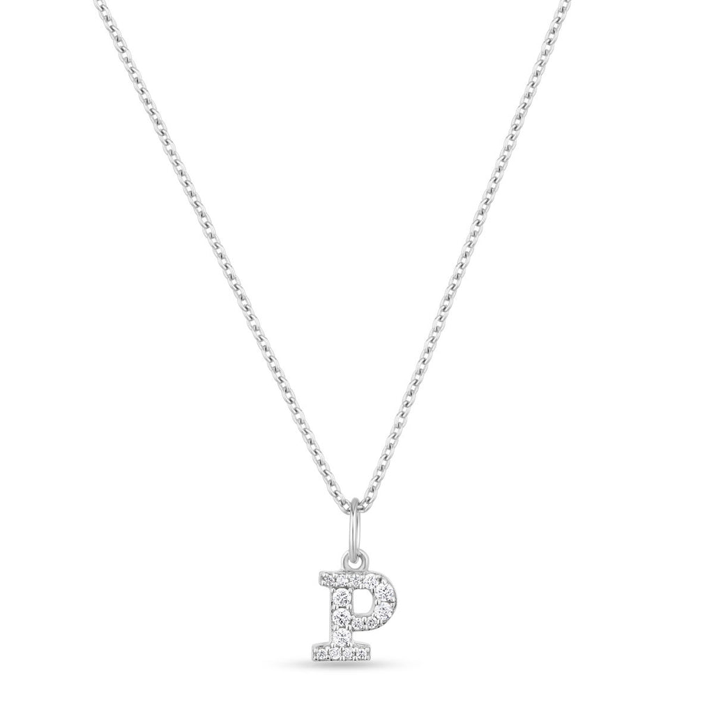 Petite Letter P Silver Necklace w. Zirconias