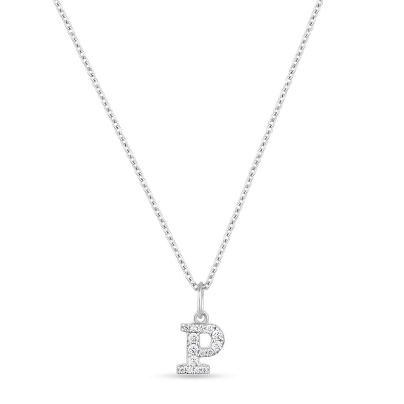 Petite Letter P Silver Necklace w. Zirconias