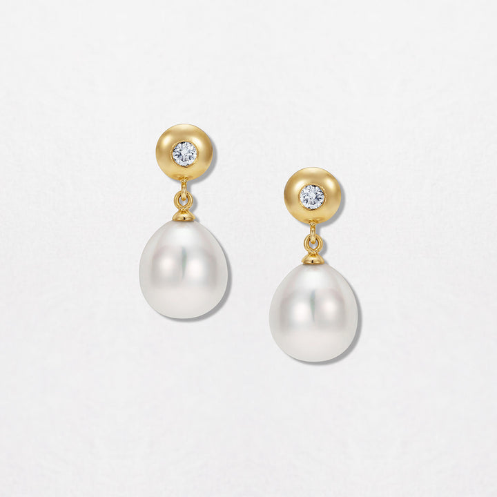 Diamond & Pearl Pebble 18K Gold Earrings