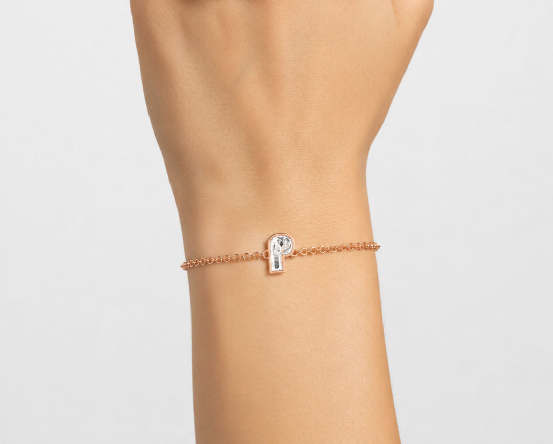 Alphabet Initial P 18K Gold, Rosegold or Whitegold Bracelet w. Solitaire Lab-Grown Diamond