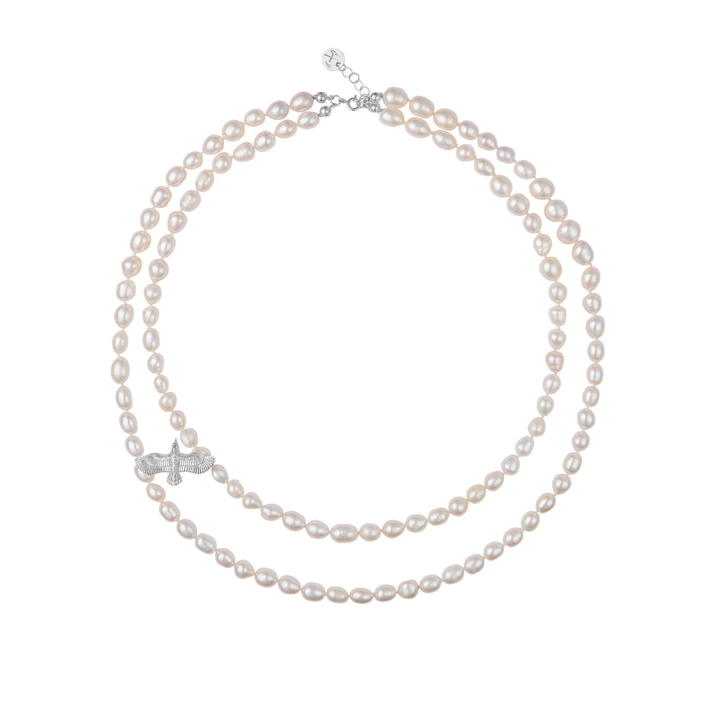 Raven Silver Necklace w. Pearls