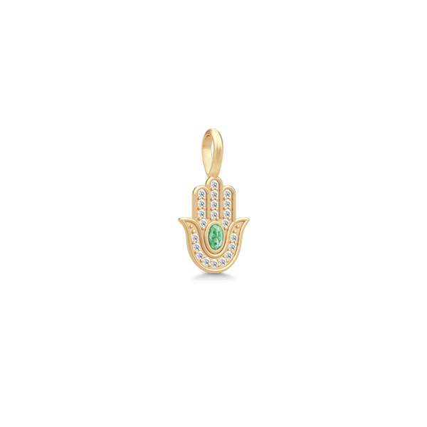 Hamsa Protection Gold Plated Earring-Pendant w. Green Tourmaline