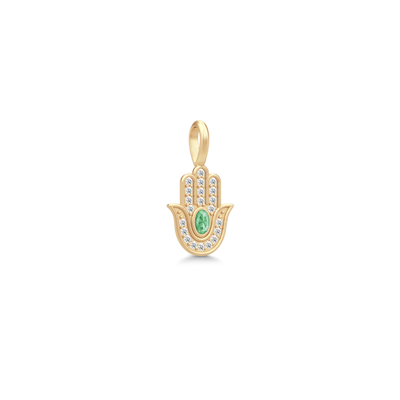 Hamsa Protection Gold Plated Earring-Pendant w. Green Tourmaline