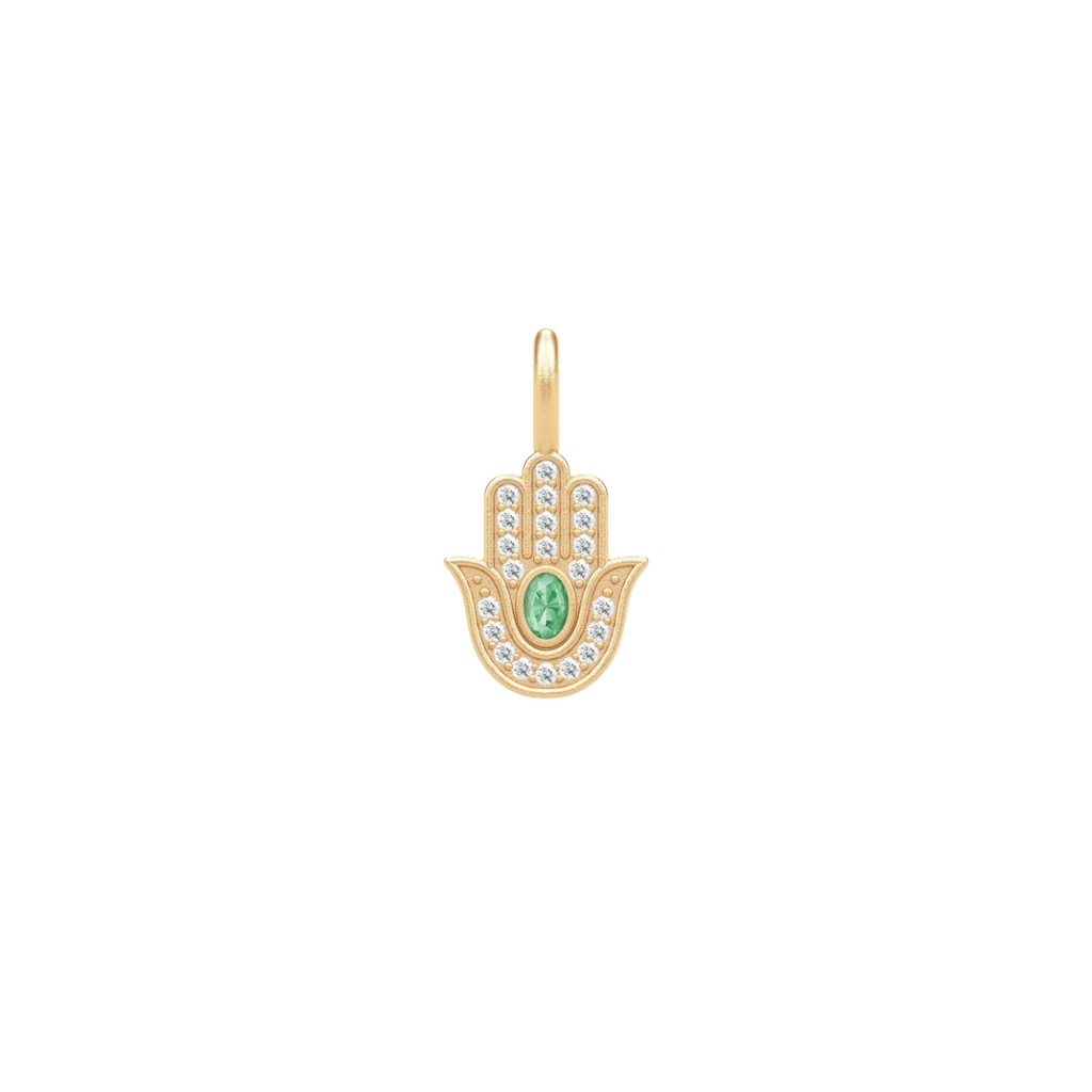 Hamsa Protection Gold Plated Earring-Pendant w. Green Tourmaline