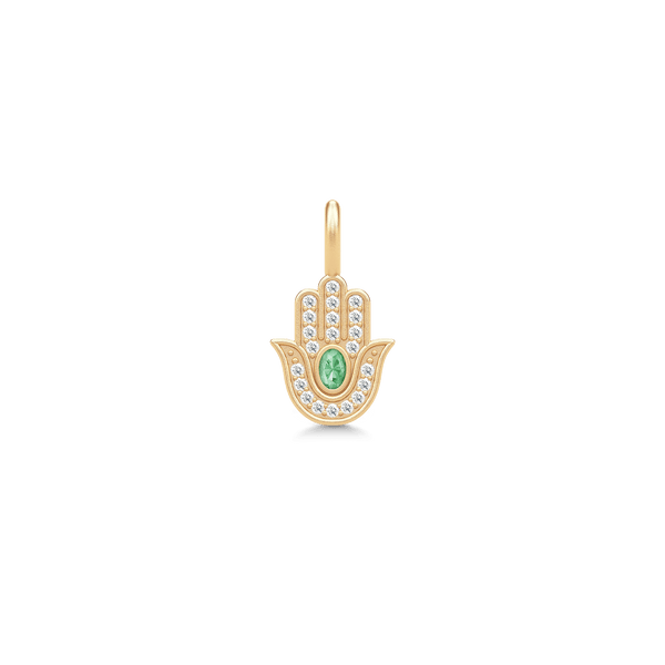 Hamsa Protection Gold Plated Earring-Pendant w. Green Tourmaline