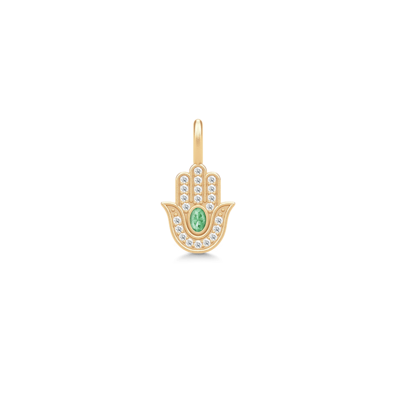 Hamsa Protection Gold Plated Earring-Pendant w. Green Tourmaline